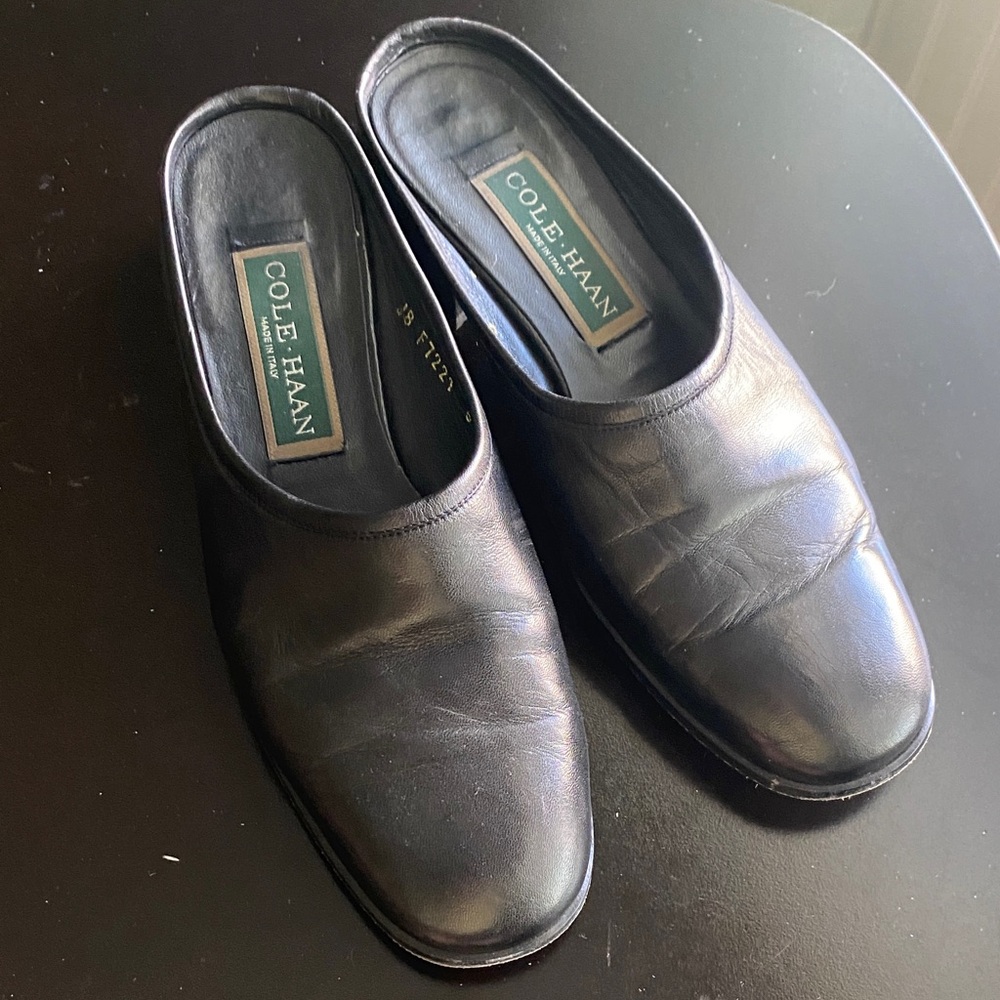 Cole Haan Women’s Black Leather Slip-On Mules